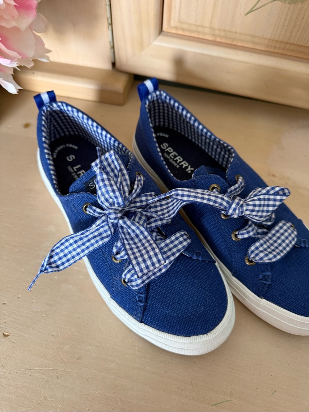Sperry Top Sider Crest Vibe Breton Canvas Slip-On Sneakers with Gingham Bow Lac